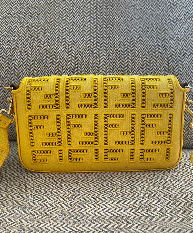 Fendi Baguette FF Canvas Handbag 8BR600 Yellow